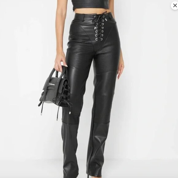 Maniere De Voir Pants - Maniere De Voir Pants | Lace Up Leather Black Pants | Color: Black | Size: 8